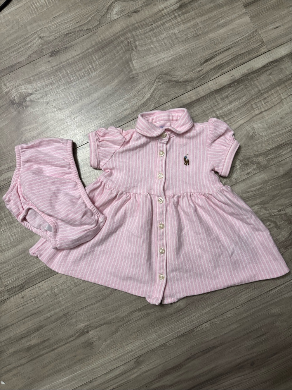 Ralph Lauren Pink & White Striped Button-Front Polo Dress with Bloomer